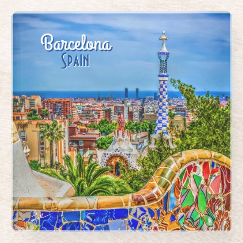 Barcelona Spain Park Gell Vintage Travel Glass Coaster