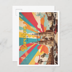 Barcelona Spain Pop Art Travel Illustration Postcard