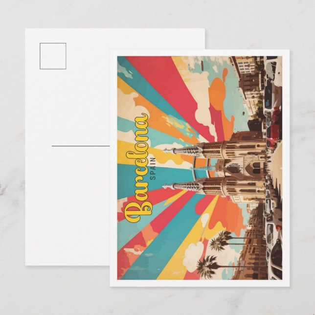Barcelona Spain Pop Art Travel Illustration Postcard (Front/Back)