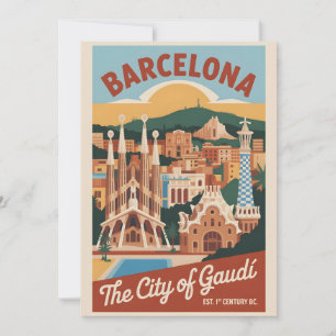 Barcelona Spain Retro Skyline Cityscape Travel Holiday Card