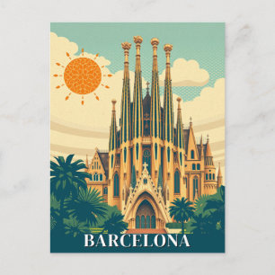 Barcelona Spain Retro Travel Abstract Postcard