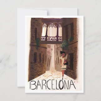 Barcelona Spain Retro Travel Holiday Inspired Postcard