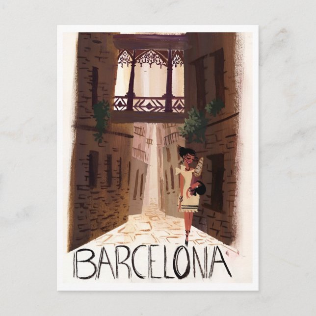 Barcelona Spain Retro Travel Holiday Inspired Postcard (Front)