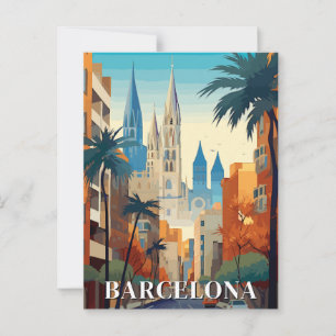 Barcelona, Spain Retro Travel Postcard