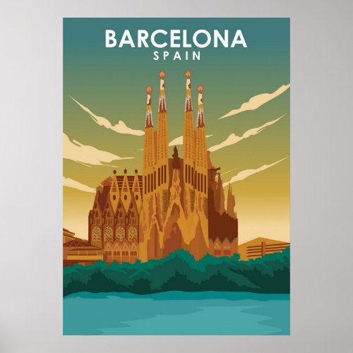 Barcelona Spain Sagrada Famlia Illustration Poster
