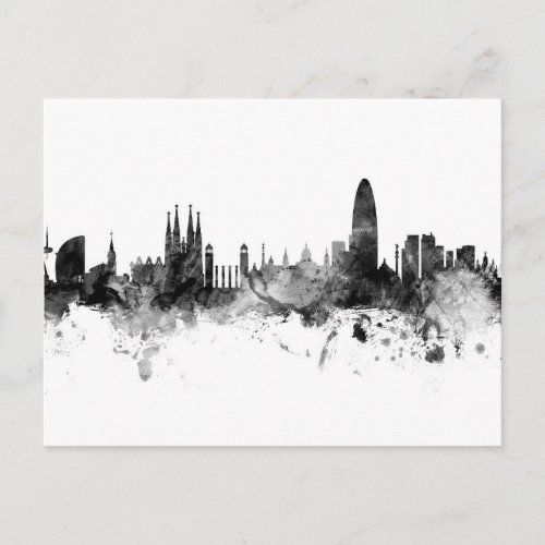 Barcelona Spain Skyline Black White Postcard