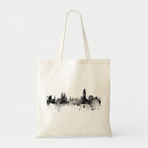 Barcelona Spain Skyline Black White Tote Bag