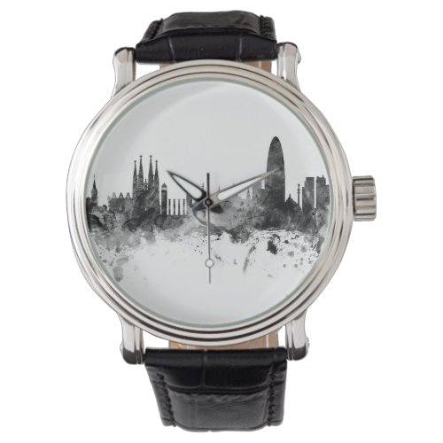 Barcelona Spain Skyline Black White Watch