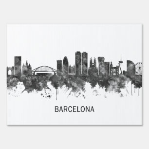 Barcelona Spain Skyline BW Sign