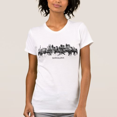 Barcelona Spain Skyline BW T_Shirt
