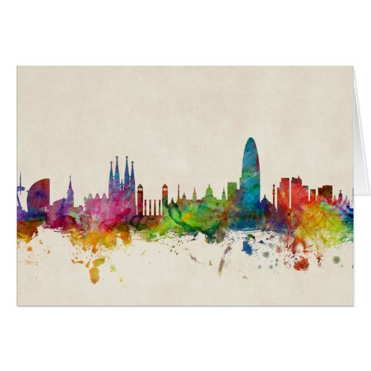 Barcelona Spain Skyline Cards (Front Horizontal)