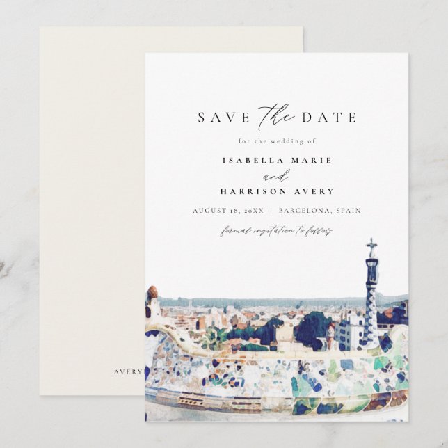 BARCELONA Spain Skyline Destination Save the Date  Invitation (Front/Back)