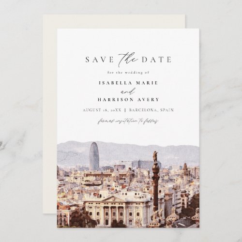 BARCELONA Spain Skyline Destination Save the Date Invitation