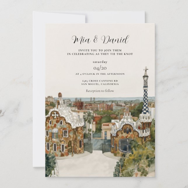 BARCELONA Spain Skyline Destination Wedding Invitation (Front)