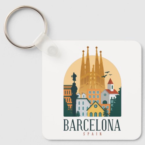 Barcelona Spain Skyline Keychain