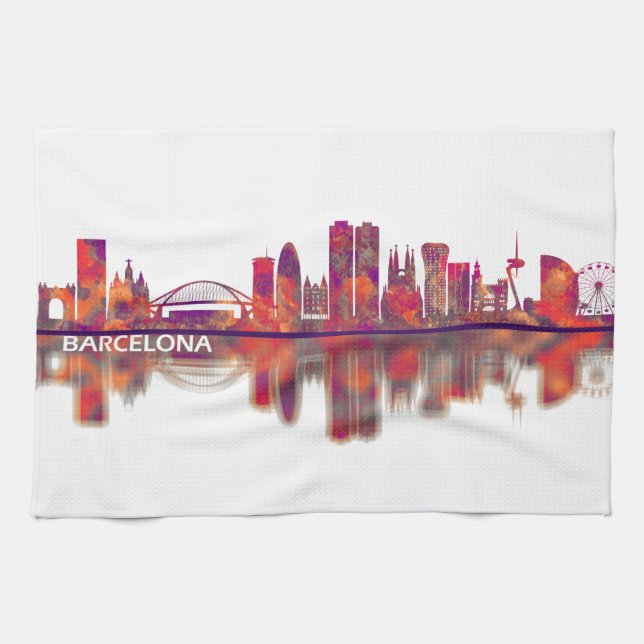Barcelona Spain Skyline Kitchen Towel (Horizontal)