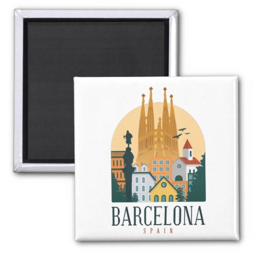 Barcelona Spain Skyline Metal Magnet