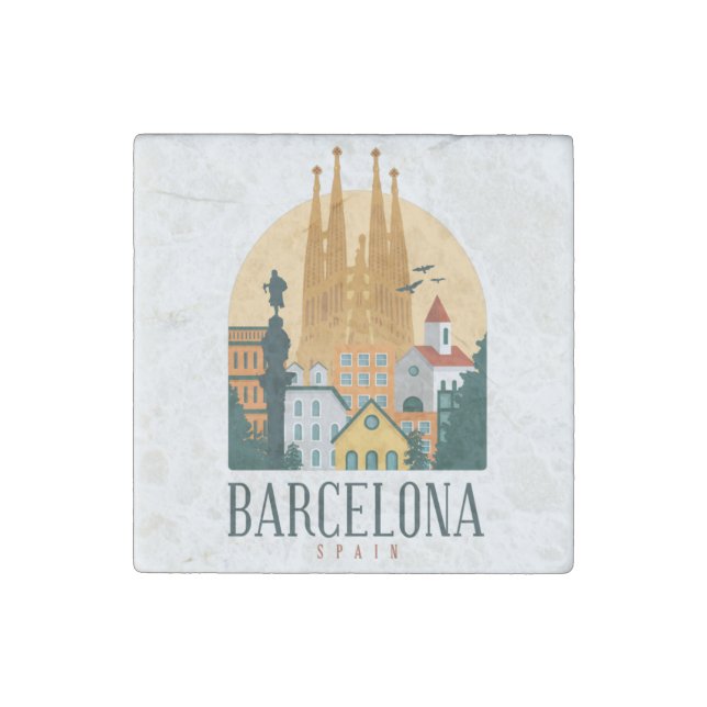 Barcelona Spain Skyline Metal Magnet (Front)