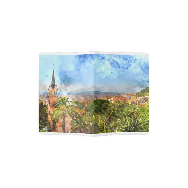 Barcelona Spain Skyline Passport Holder (Opened)