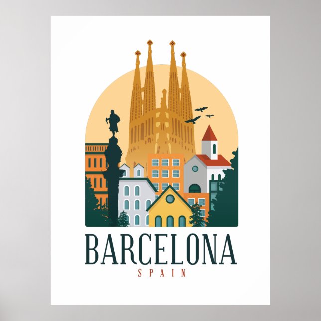Barcelona Spain Skyline Poster (Front)