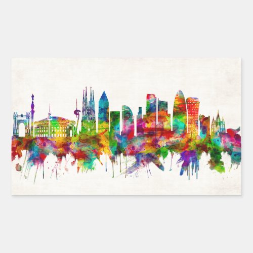 Barcelona Spain Skyline Rectangular Sticker