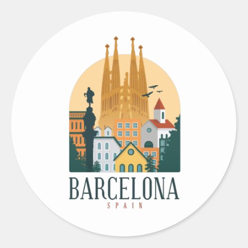 Barcelona Spain Skyline Rounded Sticker