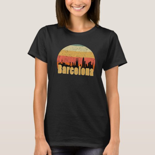 Barcelona Spain Skyline Silhouette Sunset I Love B T_Shirt