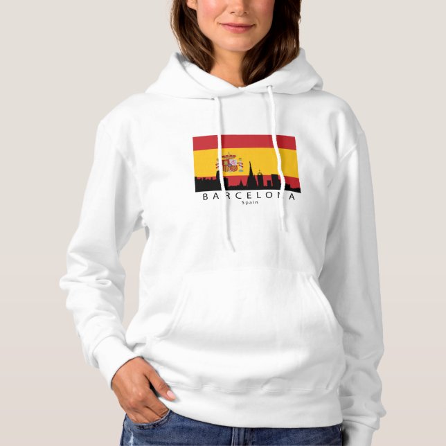 Barcelona Spain Skyline Spanish Flag Hoodie (Front)