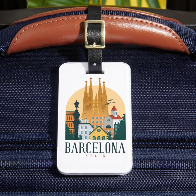 Barcelona Spain Skyline Travel Luggage Tag (Front Insitu 2)