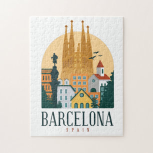 Barcelona Spain Skyline Vintage Jigsaw Puzzle