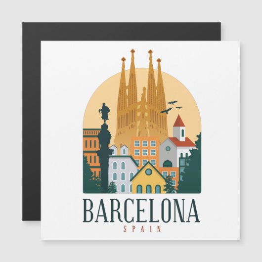 Barcelona Spain Skyline Vintage Magnetic Card (Front/Back)