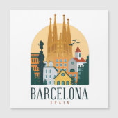 Barcelona Spain Skyline Vintage Magnetic Card (Front)