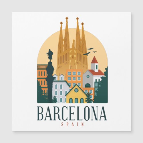 Barcelona Spain Skyline Vintage Magnetic Card