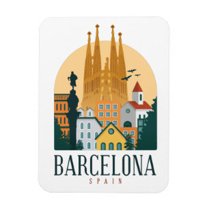 Barcelona Spain Skyline Vintage Photo Magnet