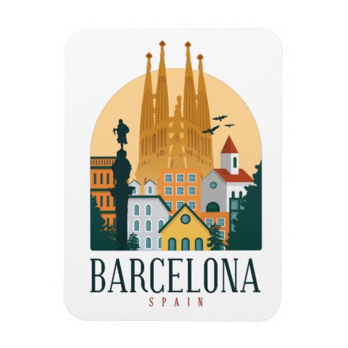 Barcelona Spain Skyline Vintage Photo Magnet