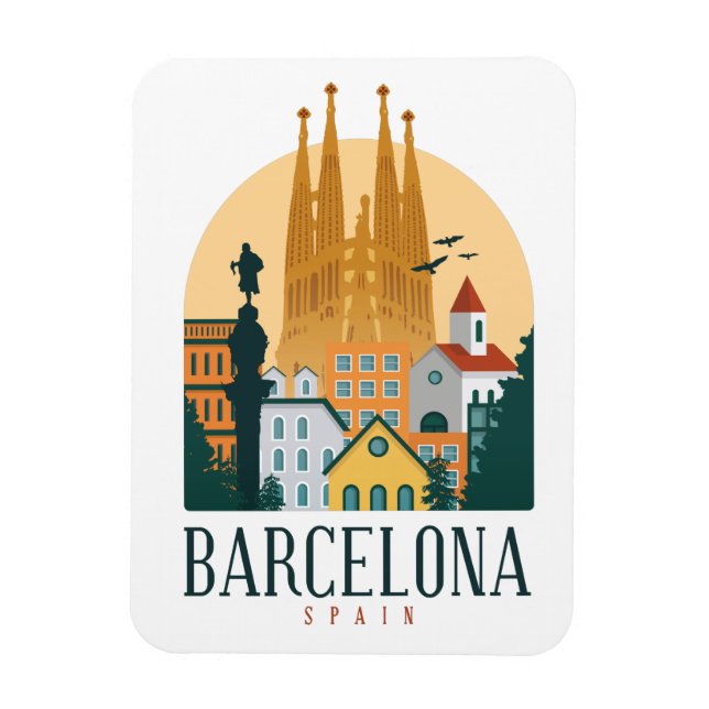 Barcelona Spain Skyline Vintage Photo Magnet (Vertical)