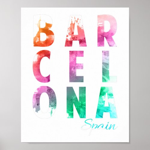 Barcelona Spain _ Souvenir Block Letter  Poster