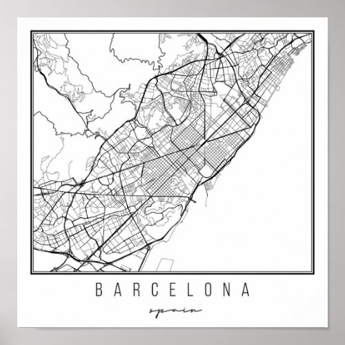 Barcelona Spain Street Map Poster