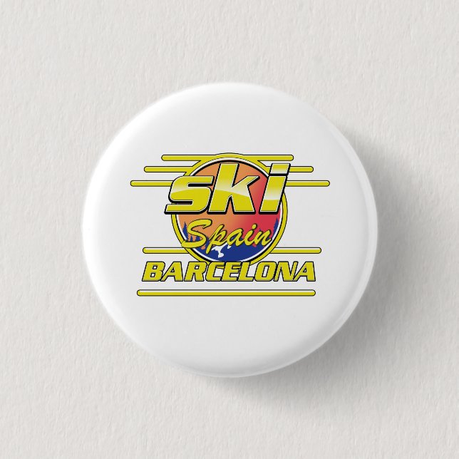 Barcelona Spain to Ski logo Button (Front)