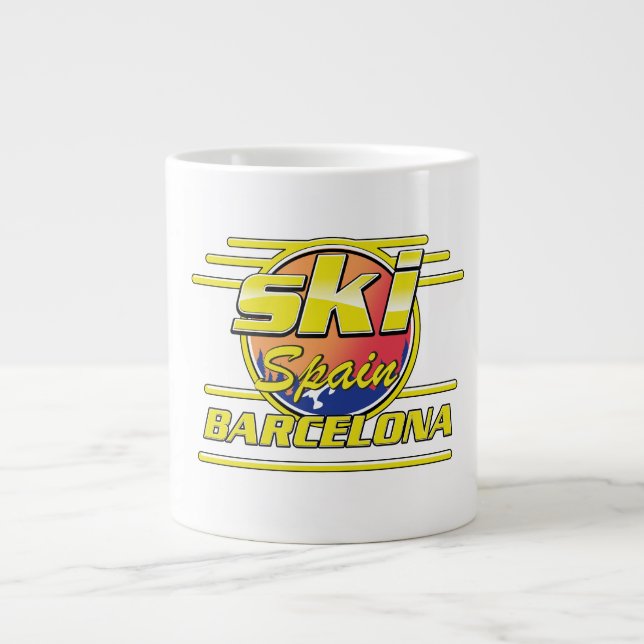 Barcelona Spain to Ski logo Giant Coffee Mug (Front)