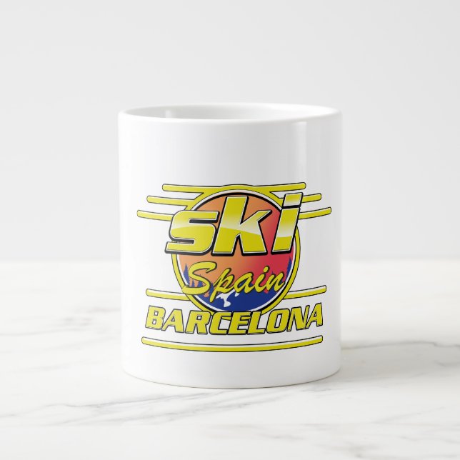 Barcelona Spain to Ski logo Giant Coffee Mug (Front)
