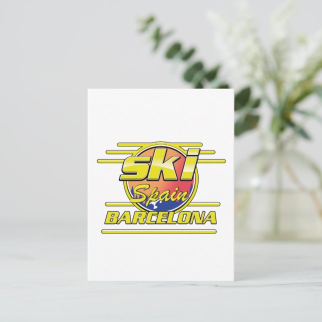 Barcelona Spain to Ski logo Postcard (Standing Front)