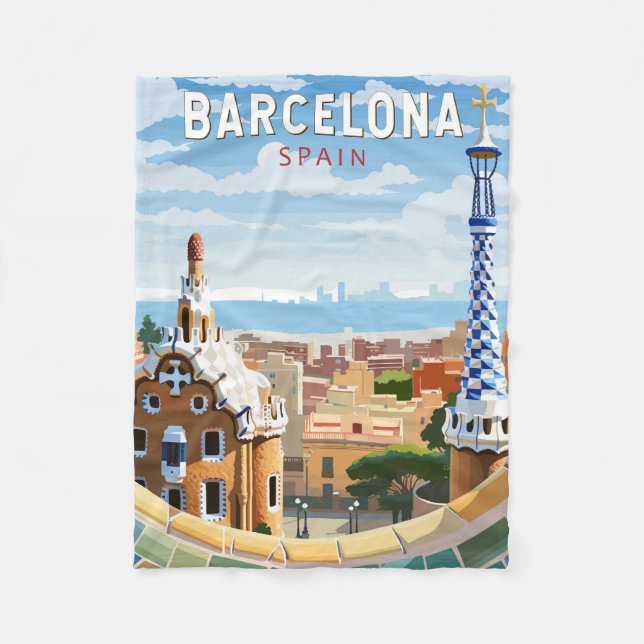 Barcelona Spain Travel Art Vintage Fleece Blanket (Front)