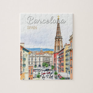barcelona spain Travel Art Vintage Jigsaw Puzzle
