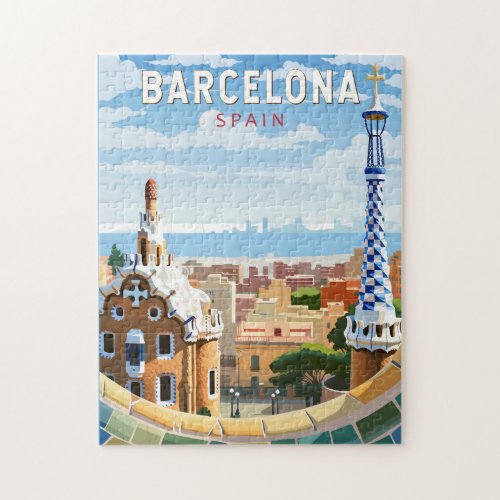 Barcelona Spain Travel Art Vintage Jigsaw Puzzle