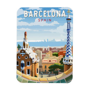 Barcelona Spain Travel Art Vintage Magnet