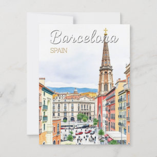 barcelona spain Travel Art Vintage Postcard