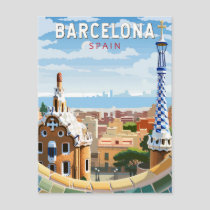 Barcelona Spain Travel Art Vintage Postcard