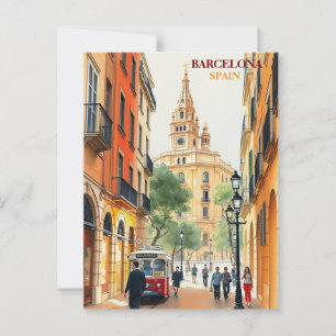 barcelona spain Travel Art Vintage Postcard