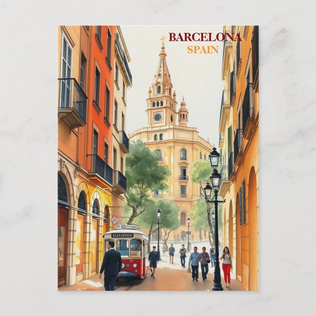 barcelona spain Travel Art Vintage Postcard (Front)